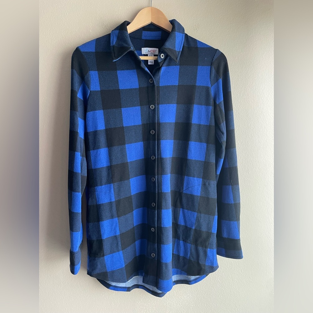 Denim & Company Men's Flannel Button Up Shirt Size XXS Blue & Black